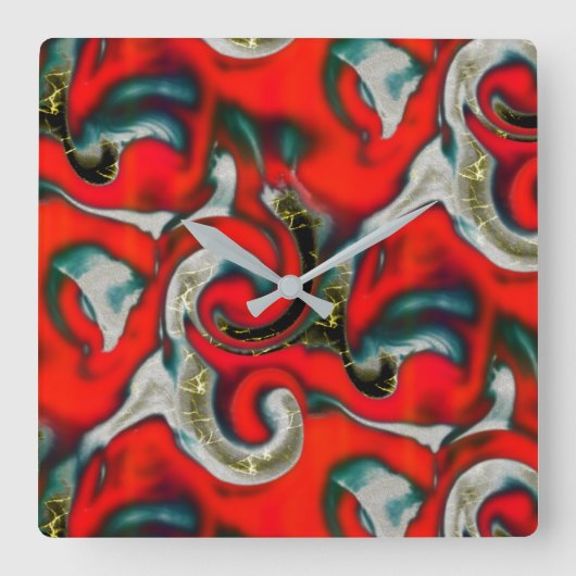 Abstrakte Mischung aus rotem Farbverlauf und grobg Quadratische Wanduhr (Vorderseite)