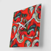 Abstrakte Mischung aus rotem Farbverlauf und grobg Quadratische Wanduhr (Winkel)