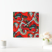 Abstrakte Mischung aus rotem Farbverlauf und grobg Quadratische Wanduhr (Zuhause)