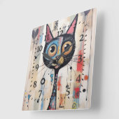 Abstrakte Mit Augen Happy Cat Quadratische Wanduhr (Winkel)