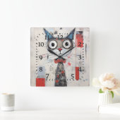 Abstrakte Mit Augen Katze Quadratische Wanduhr (Zuhause)