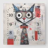 Abstrakte Mit Augen Katze Quadratische Wanduhr (Vorderseite)