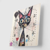 Abstrakte Mit Augen Katze Quadratische Wanduhr (Winkel)