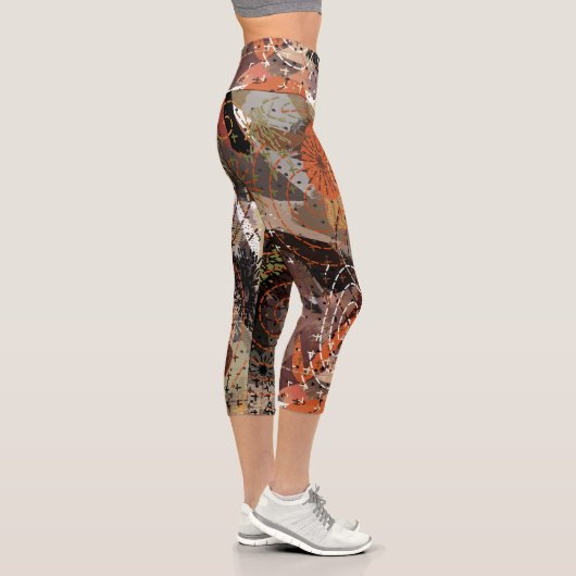 Abstrakte Mixed Media Earthy Autumnal Colors Capri Leggings (Rechts)