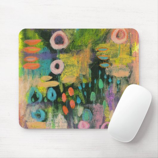 Abstrakte Mixed Media Floral Primitive Art Malerei Mousepad (Mit Mouse)