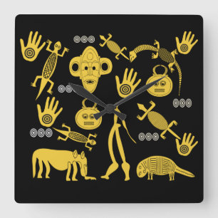 Abstrakte moderne afrikanische Symbolsymbol-Kunst Quadratische Wanduhr