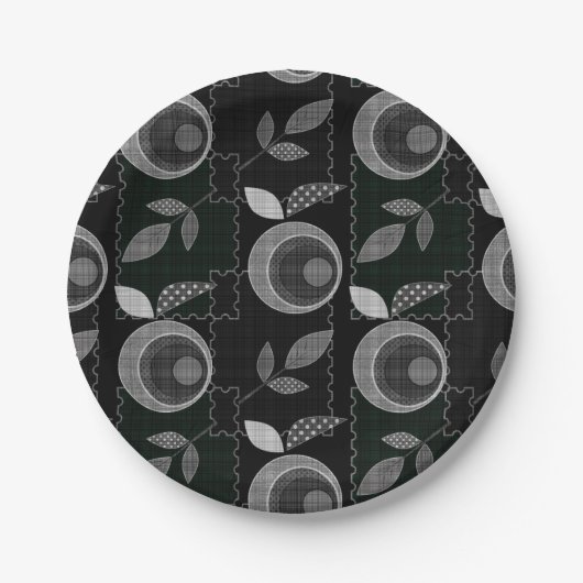 Abstrakte moderne Apfelfrucht verlasse geometrisch Pappteller (Vorderseite)