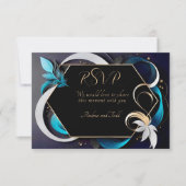 Abstrakte, moderne aquamarine, weiße Hochzeit RSVP Karte (Vorderseite)