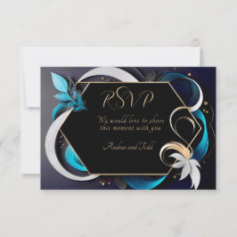 Abstrakte, moderne aquamarine, weiße Hochzeit RSVP Karte