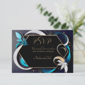 Abstrakte, moderne aquamarine, weiße Hochzeit RSVP Karte (Stehend Vorderseite)