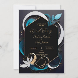 Abstrakte, moderne aquamarine, weiße Hochzeit Save The Date