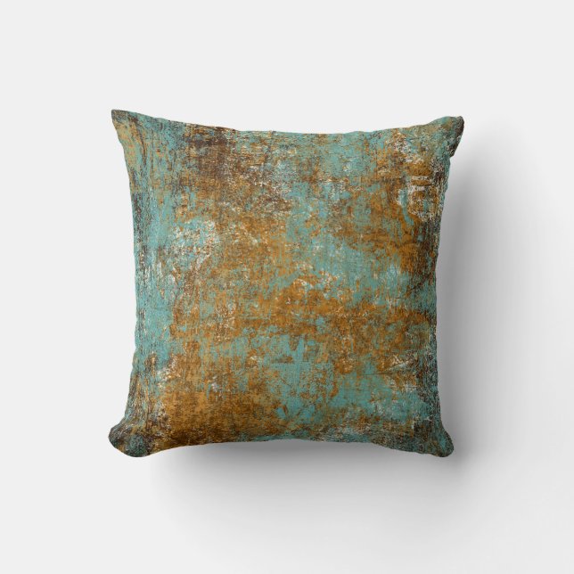Abstrakte moderne Art Throw Kissen Copper Patina (Vorderseite)