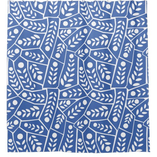 Abstrakte, moderne blaue Blätter Formen Duschvorha Duschvorhang (Vorderseite)