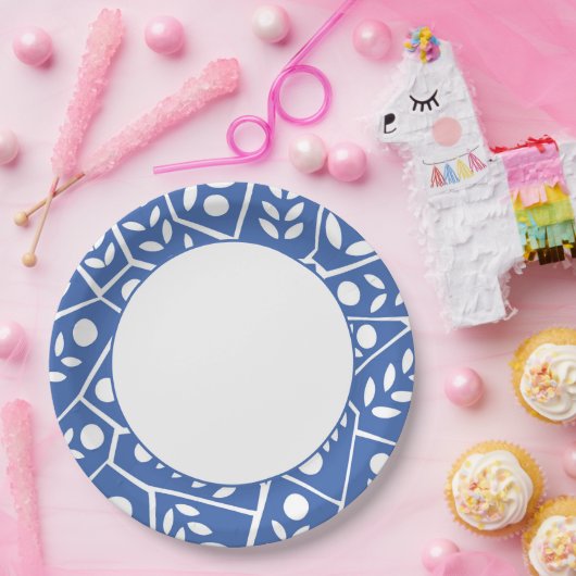 Abstrakte, moderne blaue Blätter Formen | Papierte Pappteller (Party)