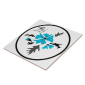 Abstrakte, moderne blaue Blume, graue Blätter druc Fliese (Seite)