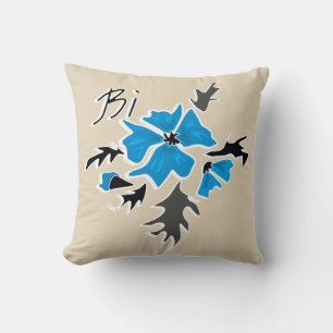 Abstrakte, moderne blaue Blume, graue Blätter druc Kissen