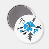 Abstrakte, moderne blaue Blume, graue Blätter druc Magnet (Vorderseite/Rückseite)