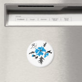 Abstrakte, moderne blaue Blume, graue Blätter druc Magnet (In Situ (Geschirrspüler))