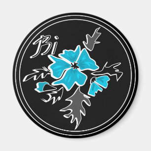 Abstrakte, moderne blaue Blume, graue Blätter druc Magnet