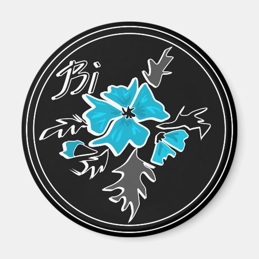 Abstrakte, moderne blaue Blume, graue Blätter druc Magnet (Vorne)