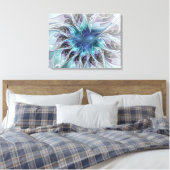 Abstrakte moderne Blume W. Blue Triptych geblüht Leinwanddruck (Insitu (Schlafzimmer))