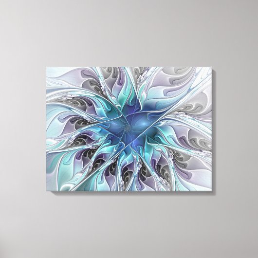 Abstrakte moderne Blume W. Blue Triptych geblüht Leinwanddruck (Vorderseite)