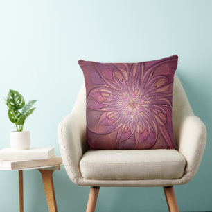 Abstrakte moderne Blumen-Fraktal-Kunst Beerentöne Kissen