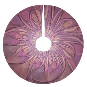 Abstrakte moderne Blumen-Fraktal-Kunst Beerentöne Polyester Weihnachtsbaumdecke