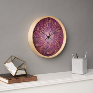 Abstrakte moderne Blumen-Fraktal-Kunst Beerentöne Uhr