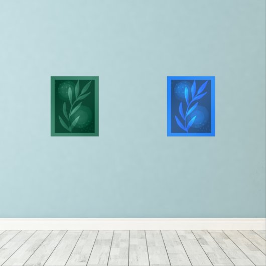 Abstrakte moderne botanische Blätter blau und grün Bilderwand Sets (Holzboden)