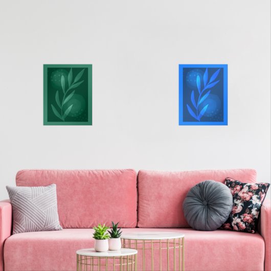 Abstrakte moderne botanische Blätter blau und grün Bilderwand Sets (Wohnzimmer)