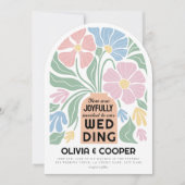 Abstrakte, moderne, farbenfrohe Blumenhochzeit Einladung (Vorderseite)