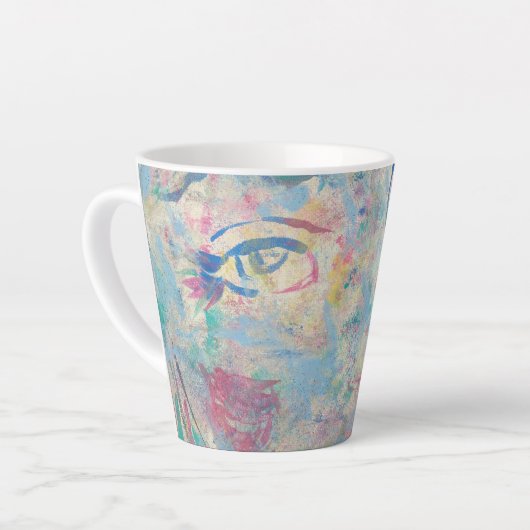 Abstrakte moderne, farbenfrohe "Extravagante" Latt Milchtasse (Linke Ecke)