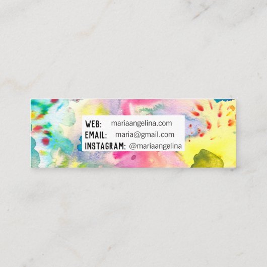 Abstrakte, moderne, farbenfrohe Splashes Mini Visitenkarte (Rückseite)