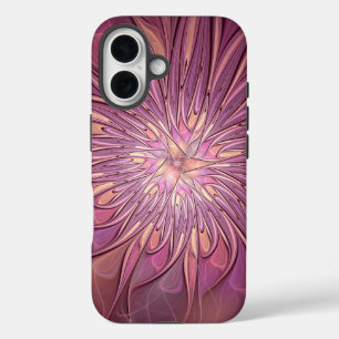 Abstrakte moderne florale fraktale Kunst Beerentön iPhone 16 Hülle