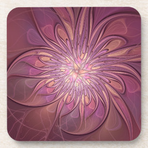 Abstrakte moderne florale fraktale Kunst Beerfarbe Getränkeuntersetzer