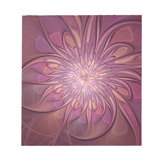 Abstrakte moderne florale fraktale Kunst Beerfarbe Notizblock (Vorderseite)