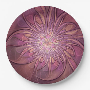 Abstrakte moderne florale fraktale Kunst Beerfarbe Pappteller