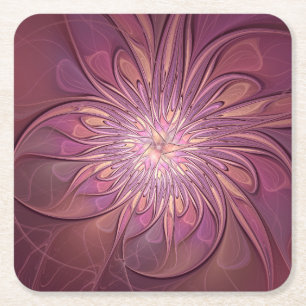 Abstrakte moderne florale fraktale Kunst Beerfarbe Rechteckiger Pappuntersetzer