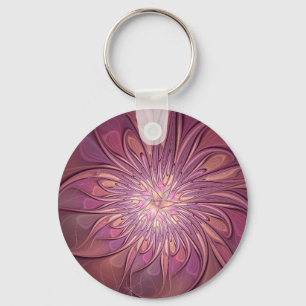 Abstrakte moderne florale fraktale Kunst Beerfarbe Schlüsselanhänger