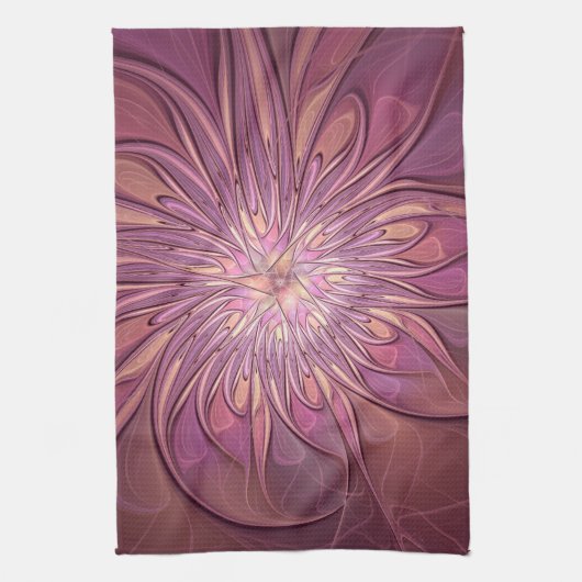 Abstrakte moderne florale fraktale Kunst Beeriefar Geschirrtuch (Vertikal)