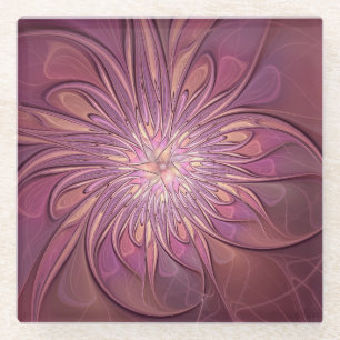 Abstrakte moderne florale fraktale Kunst Beeriefar Glasuntersetzer