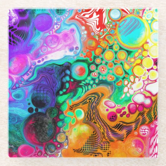 Abstrakte, moderne Fluid Art Glasuntersetzer (Vorderseite)