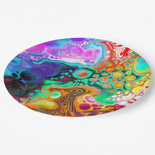 Abstrakte, moderne Fluid Art Pappteller (Schrägansicht)
