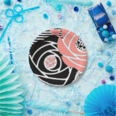 Abstrakte, moderne Formen Blume Blumenkornschwarz Pappteller (Party)