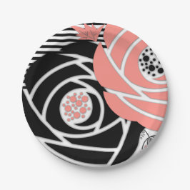 Abstrakte, moderne Formen Blume Blumenkornschwarz Pappteller