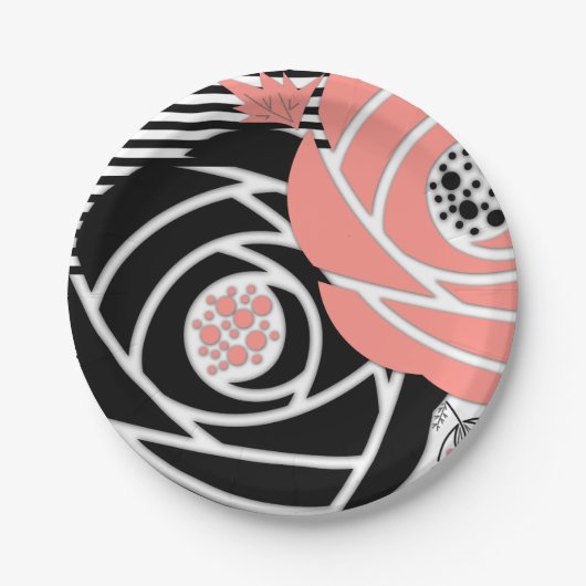 Abstrakte, moderne Formen Blume Blumenkornschwarz Pappteller (Vorderseite)