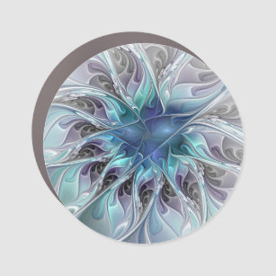 Abstrakte moderne Fraktal-Blume mit Blau geblüht Auto Magnet