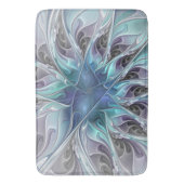 Abstrakte moderne Fraktal-Blume mit Blau geblüht Badematte (Vorderseite Vertikal)