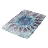 Abstrakte moderne Fraktal-Blume mit Blau geblüht Badematte (Schrägansicht)